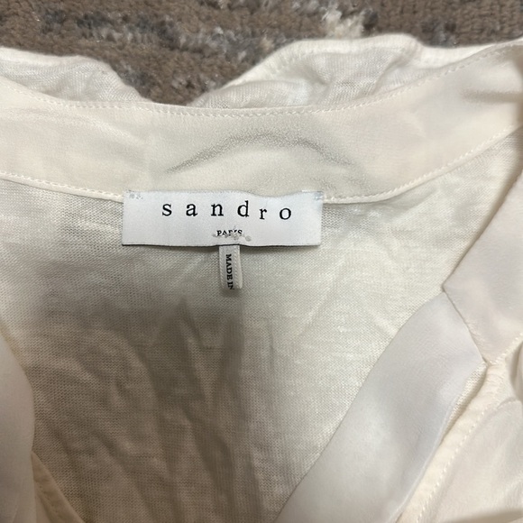 Sandro Paris Ivory Bow Neck Long Sleeve Sheer Blouse Top Women's - Picture 8 of 8